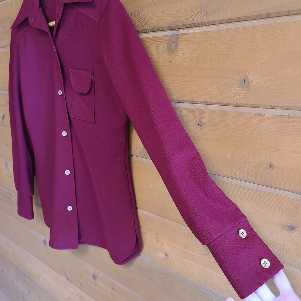 Vintage 70's Blouse Burgundy Button Down Dagger 8 Long Sleeve Western Top Shirt - Picture 6 of 6